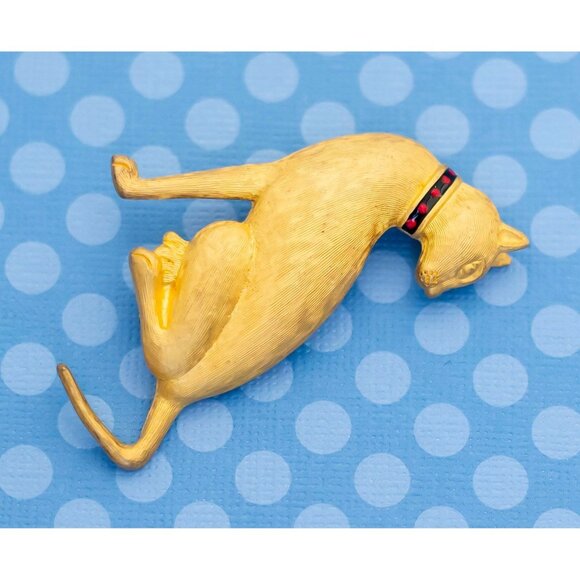 Vintage Mid Century Golden Cat Gold Tone Brooch - M4 - Picture 3 of 4